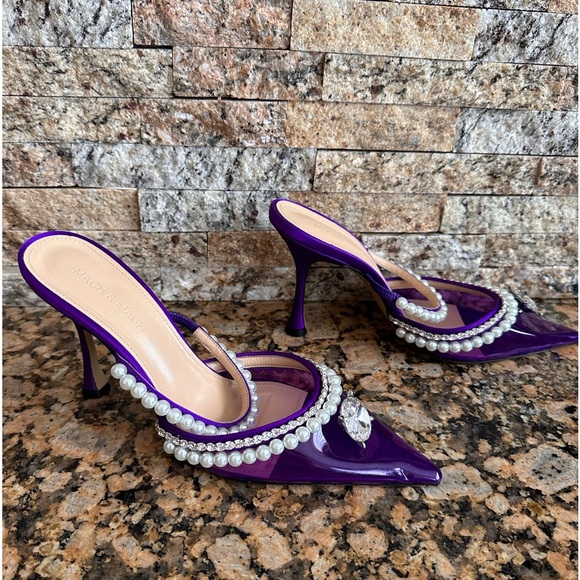 Mach & Mach Diamond of Elizabeth Imitation Pearl Pointed Toe Mule - Picture 3 of 9